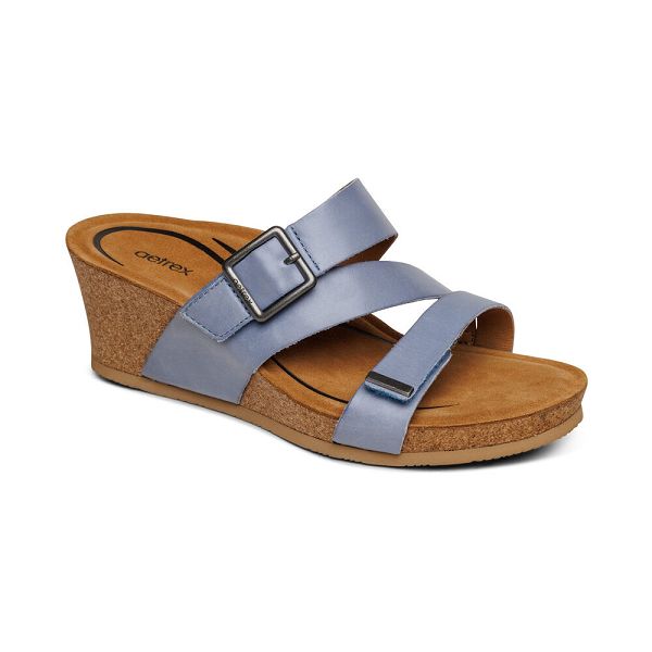 Aetrex Women's Kimmy Arch Support Wedge Sandals Blue Sandals UK 7577-781